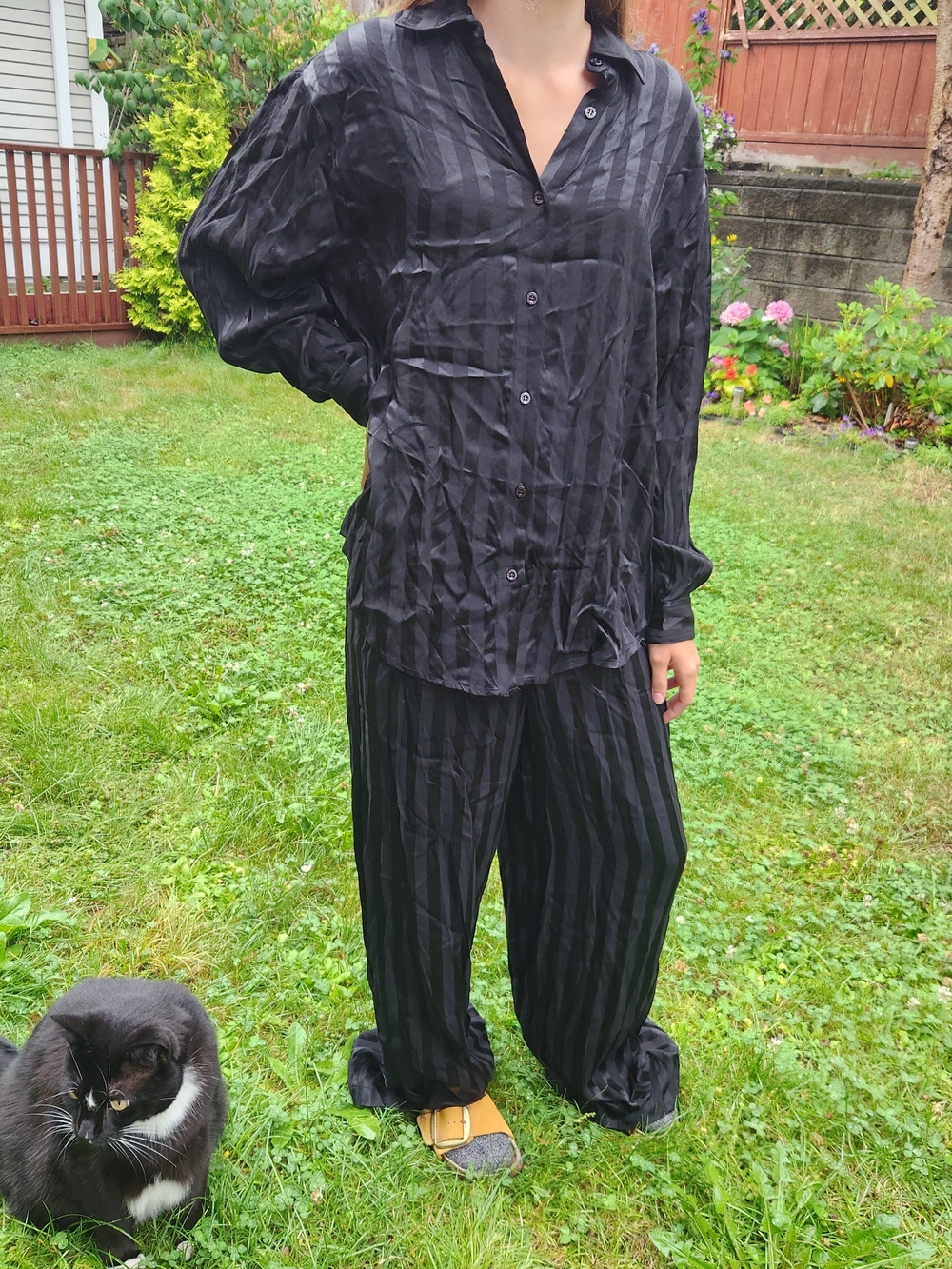French Black Striped Button-Down Beach Pajamas FRNCH PARIS